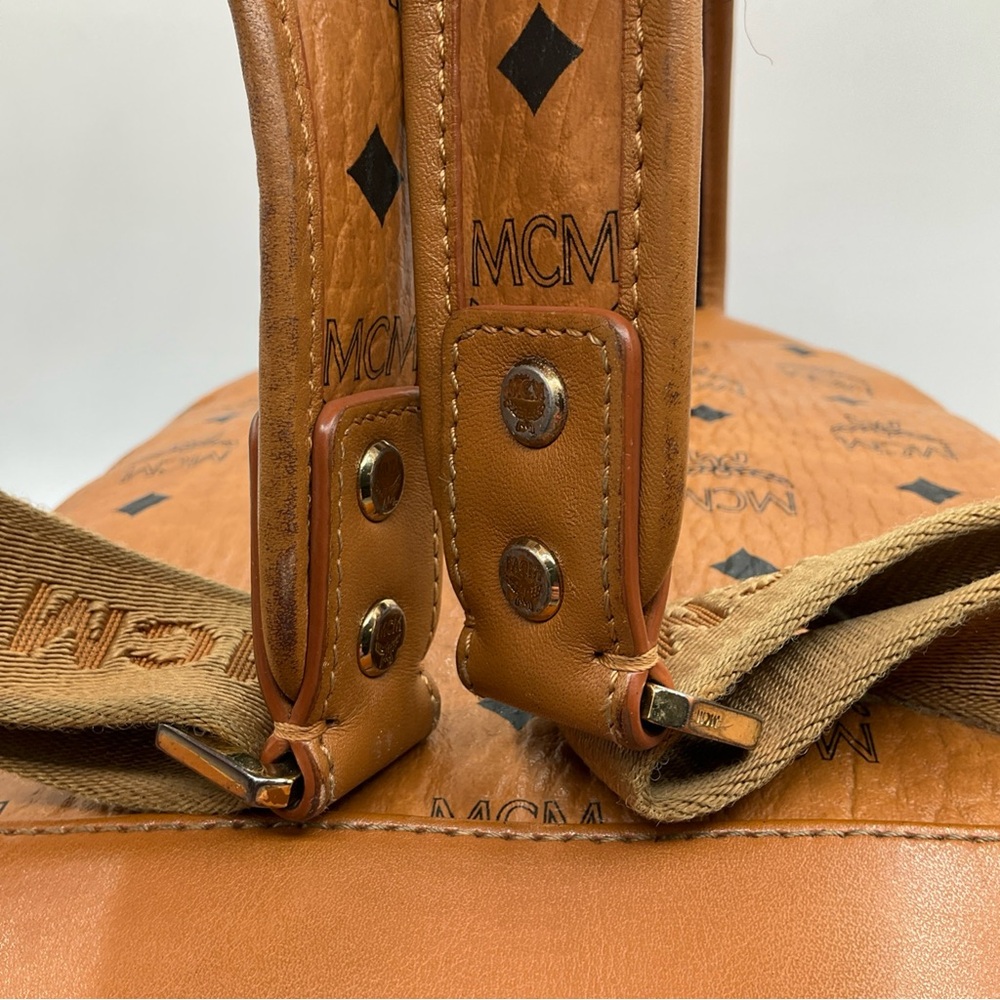 MCM Visetos Brown Cognac Monogram Gold Studded Leather Backpack - Picture 12 of 15